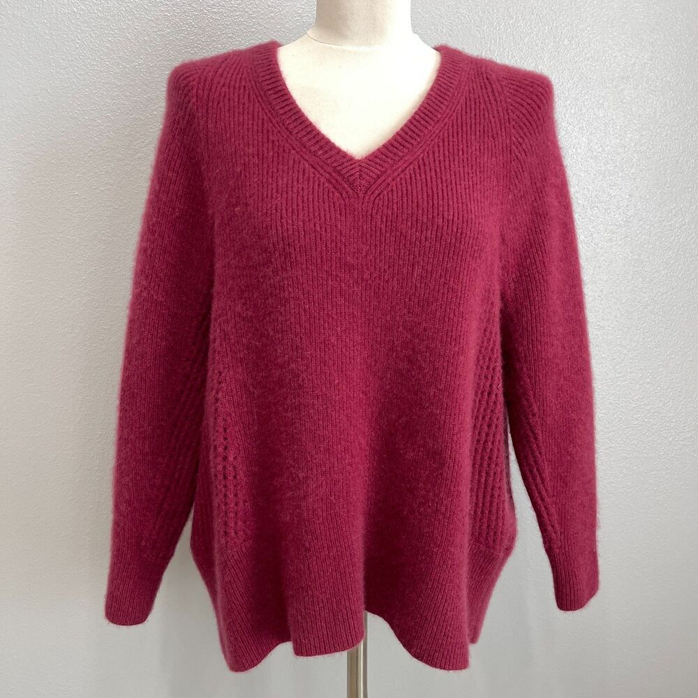 Garnet Hill Women's Sweater X-Large XL Red Wine 100% Cashmere V-Neck